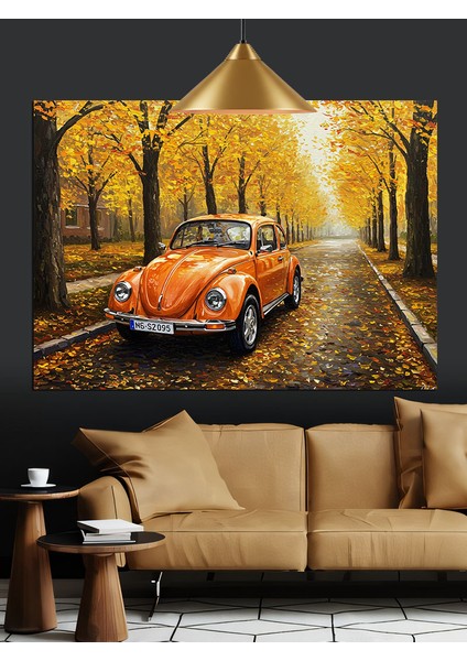 Sonbahar Yolda Eski Araba Dekoratif Kanvas - Mdf Ahşap Tablo modelleri