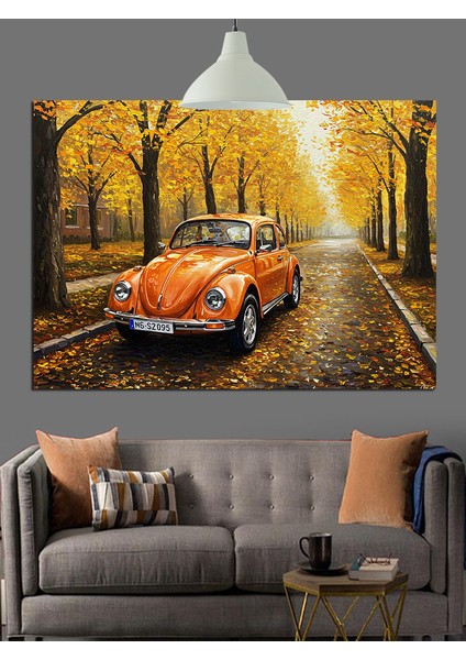 Sonbahar Yolda Eski Araba Dekoratif Kanvas - Mdf Ahşap Tablo indirimleri
