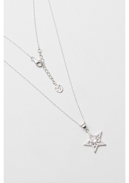 Yıldız Çiçeği 18 Ayar Beyaz Altın Kaplama 45 cm Gümüş Kolye