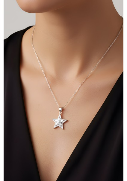 Yıldız Çiçeği 18 Ayar Beyaz Altın Kaplama 45 cm Gümüş Kolye fiyatları