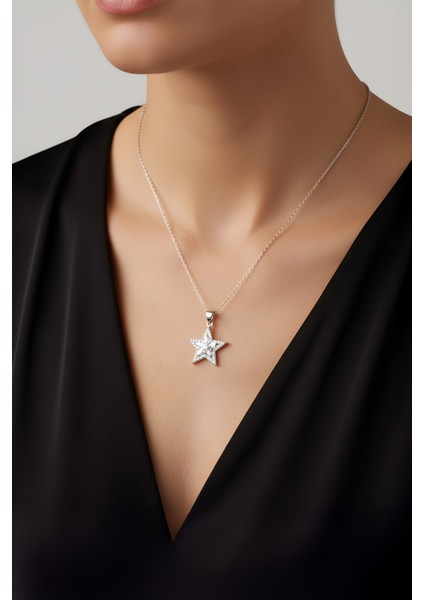 Yıldız Çiçeği 18 Ayar Beyaz Altın Kaplama 45 cm Gümüş Kolye fırsatları