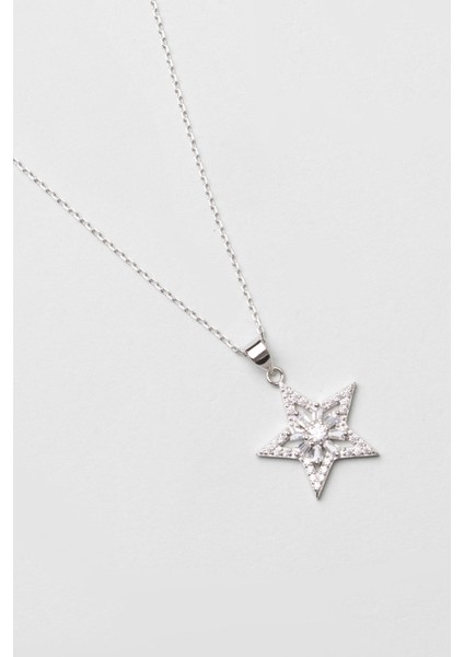Yıldız Çiçeği 18 Ayar Beyaz Altın Kaplama 45 cm Gümüş Kolye indirimleri