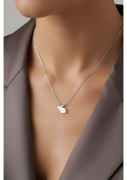 Little Rabbit 18 Ayar Beyaz Altın Kaplama 47 cm Gümüş Minimal Kolye fiyatları