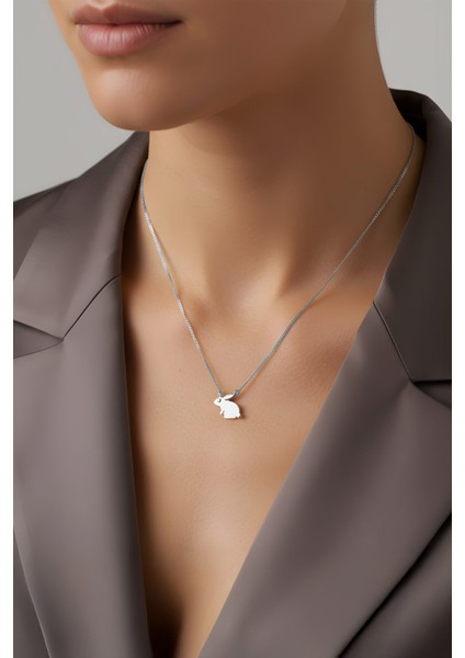 Little Rabbit 18 Ayar Beyaz Altın Kaplama 47 cm Gümüş Minimal Kolye fırsatları