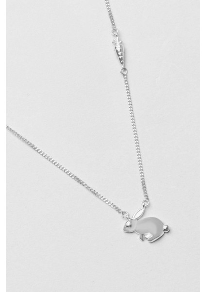 Little Rabbit 18 Ayar Beyaz Altın Kaplama 47 cm Gümüş Minimal Kolye indirimleri