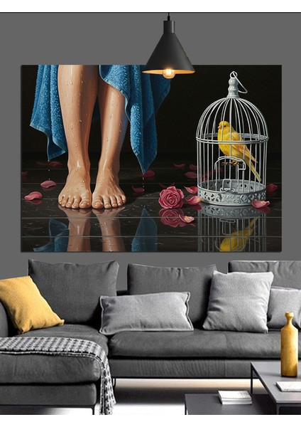 Kafeste Gül ve Ayaklar Dekoratif Kanvas - Mdf Ahşap Tablo