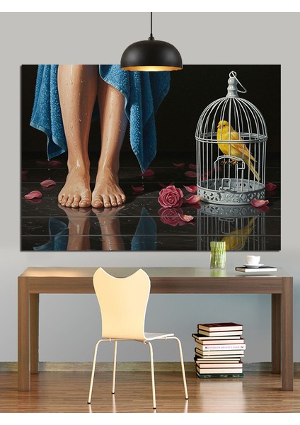 Kafeste Gül ve Ayaklar Dekoratif Kanvas - Mdf Ahşap Tablo modelleri