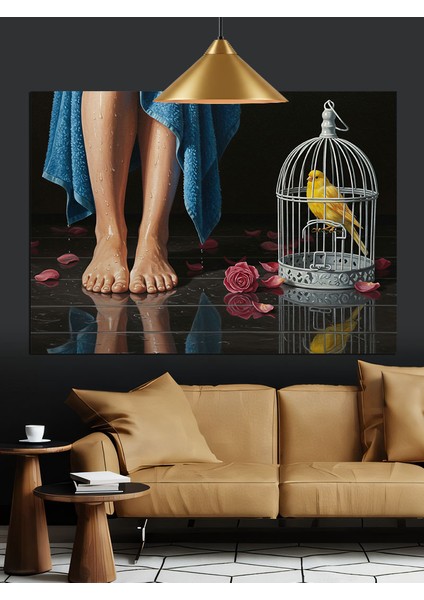 Kafeste Gül ve Ayaklar Dekoratif Kanvas - Mdf Ahşap Tablo indirimleri