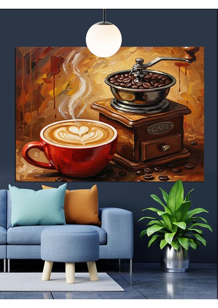 Kahve Fincanı Dumanlı Dekoratif Kanvas - Mdf Ahşap Tablo
