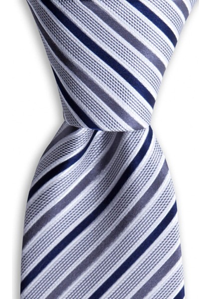 Gri Beyaz Lacivert Çizgili 7,5 cm Genişliğinde Ipek Kravat fiyatları
