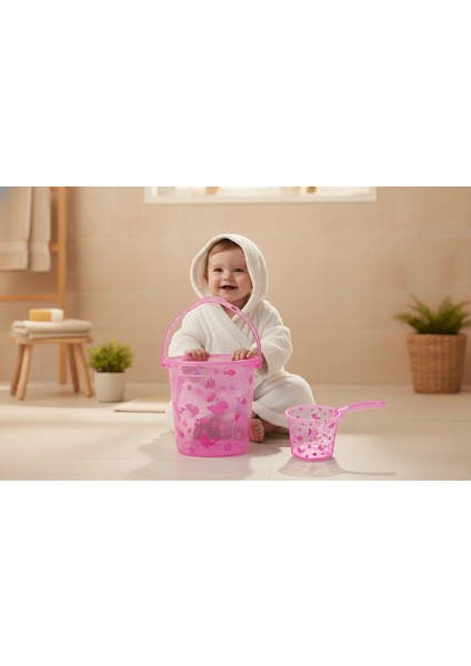 Babyjem 923 Şeffaf Kova & Maşrapa Set Pembe Desenli