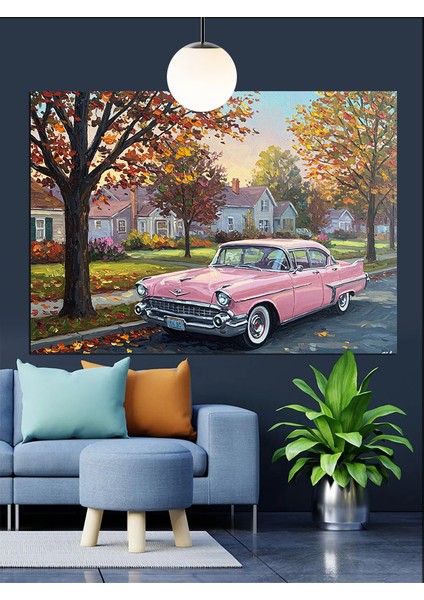 Pembe Klasik Araba Sonbahar Dekoratif Kanvas - Mdf Ahşap Tablo modelleri