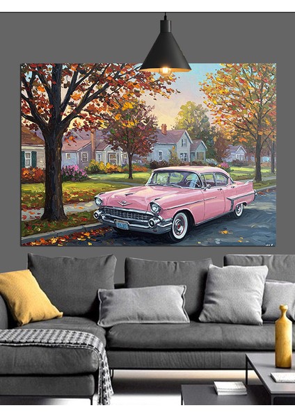 Pembe Klasik Araba Sonbahar Dekoratif Kanvas - Mdf Ahşap Tablo indirimleri