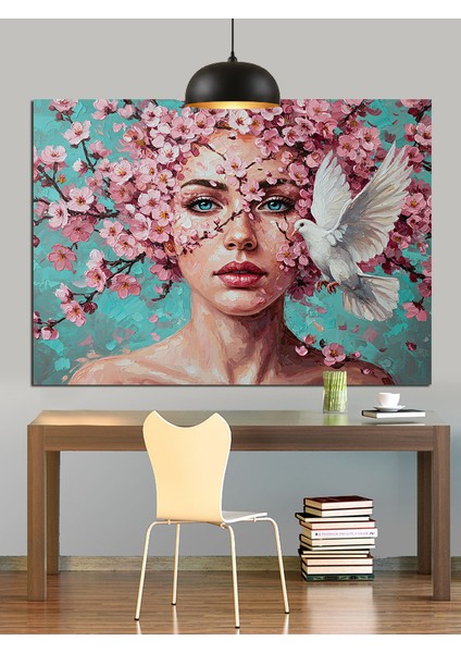 Çiçek Taçlı Kadın Portresi Güvercin Dekoratif Kanvas - Mdf Ahşap Tablo fırsatları