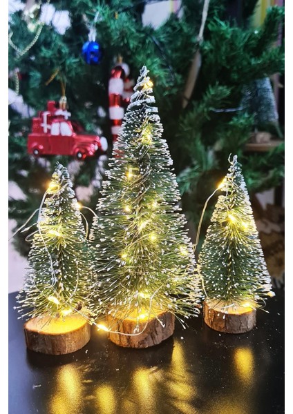Hoşgeldin Yeni Yıl 3’lü Mini Noel Çam Ağacı Kar Efektli LED Işıklı Çam Ağaçları Seti 15 – 11– 10 cm fiyatları
