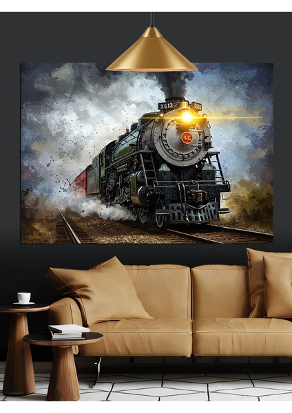 Klasik Buharlı Siyah Tren Dekoratif Kanvas - Mdf Ahşap Tablo