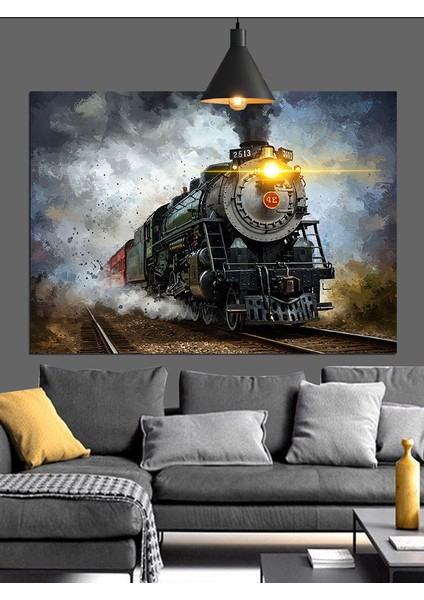 Klasik Buharlı Siyah Tren Dekoratif Kanvas - Mdf Ahşap Tablo fiyatları