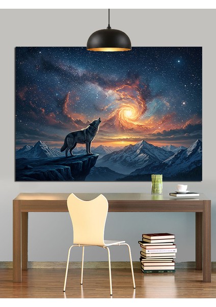 Dolunayda Uluyan Kurt Silüeti Dekoratif Kanvas - Mdf Ahşap Tablo