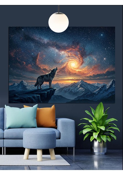 Dolunayda Uluyan Kurt Silüeti Dekoratif Kanvas - Mdf Ahşap Tablo fiyatları
