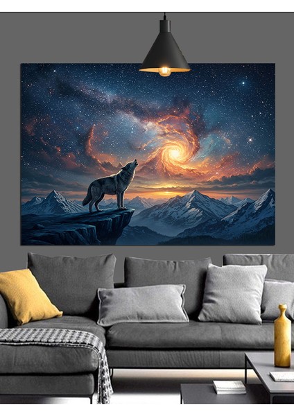 Dolunayda Uluyan Kurt Silüeti Dekoratif Kanvas - Mdf Ahşap Tablo fırsatları