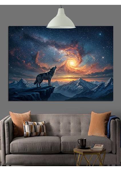 Dolunayda Uluyan Kurt Silüeti Dekoratif Kanvas - Mdf Ahşap Tablo indirimleri
