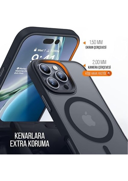 Için Kılıf Kamera Korumalı Şarj Özellikli Mat Şeffaf Renkli Kılıf ( 16 Pro Siyah) modelleri