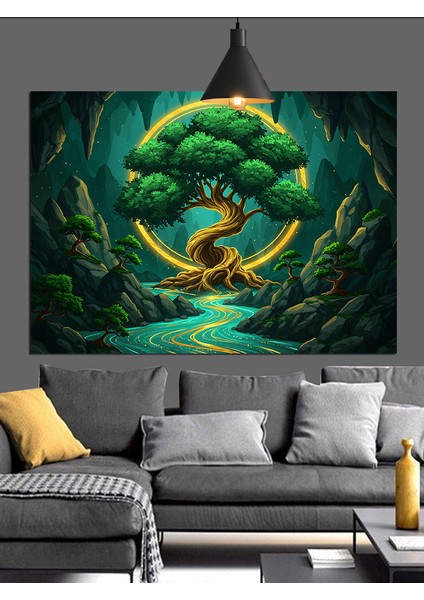 Parlak Hayat Ağacı Orman Dekoratif Kanvas - Mdf Ahşap Tablo