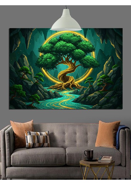 Parlak Hayat Ağacı Orman Dekoratif Kanvas - Mdf Ahşap Tablo fiyatları