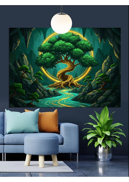 Parlak Hayat Ağacı Orman Dekoratif Kanvas - Mdf Ahşap Tablo fırsatları