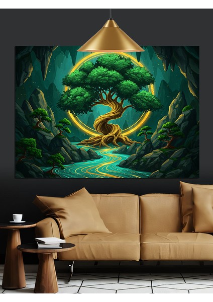 Parlak Hayat Ağacı Orman Dekoratif Kanvas - Mdf Ahşap Tablo indirimleri