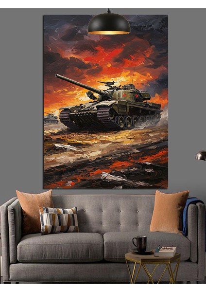 Gün Batımında Hızla Giden Tank Dekoratif Kanvas - Mdf Ahşap Tablo modelleri