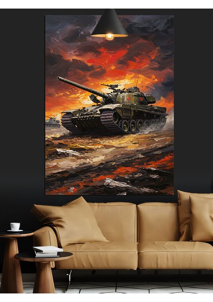 Gün Batımında Hızla Giden Tank Dekoratif Kanvas - Mdf Ahşap Tablo indirimleri