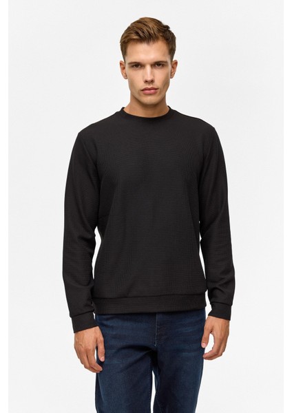 O Yaka Waffle Erkek Sweat SW2013700006 Siyah modelleri