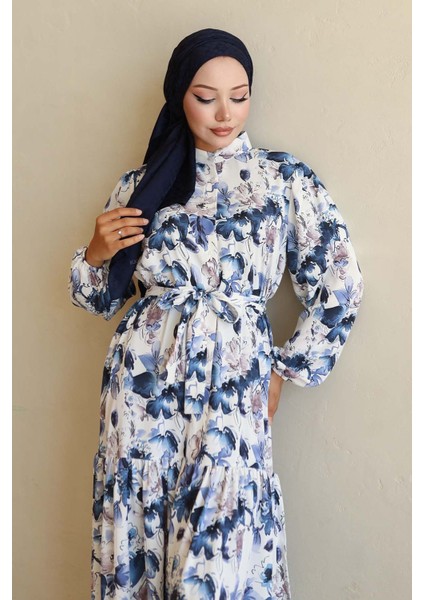 Kadın Bdart Düğmeli ve Kuşak Detaylı Bisiklet Yaka Maxi Elbise Lacivert fiyatları