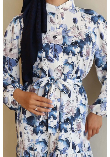 Kadın Bdart Düğmeli ve Kuşak Detaylı Bisiklet Yaka Maxi Elbise Lacivert modelleri