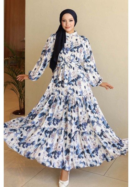 Kadın Bdart Düğmeli ve Kuşak Detaylı Bisiklet Yaka Maxi Elbise Lacivert fırsatları