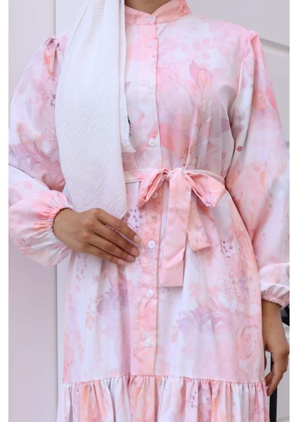 Kadın Bdart Düğmeli ve Kuşak Detaylı Bisiklet Yaka Maxi Elbise Toz Pembe modelleri