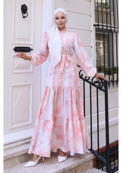 Kadın Bdart Düğmeli ve Kuşak Detaylı Bisiklet Yaka Maxi Elbise Toz Pembe fırsatları