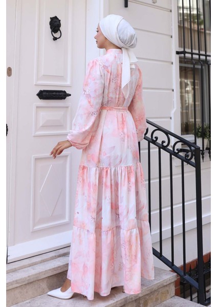 Kadın Bdart Düğmeli ve Kuşak Detaylı Bisiklet Yaka Maxi Elbise Toz Pembe indirimleri