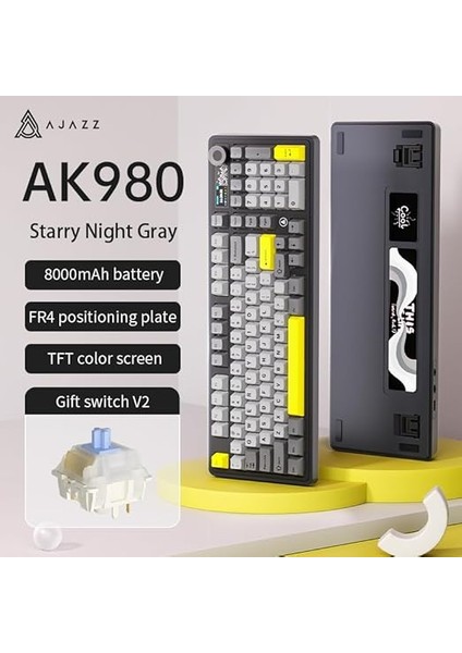 Ajazz AK980 Ekranlı Mekanik Klavye Rgb, Tam Boy Hot-Swap 3 Modlu 8000 Mah Batarya Oyun Klavyesi, Bluetooth /2.4g Kablosuz/type-C Kablolu Siyah/gift Switch fırsatları
