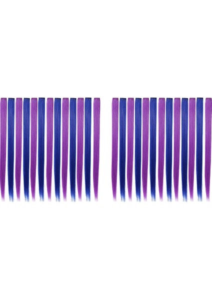 26 Adet Renkli Parti Saç Uzatmalarında Renkli Klipsi Vurgular 55CM Düz Sentetik Saç Parçaları Mor + Mavi (Yurt Dışından)