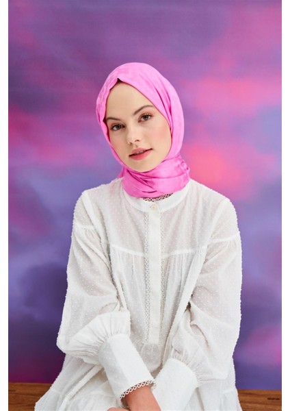 Çiçek Desen Jakar Italyan Ipekli Şal Pembe