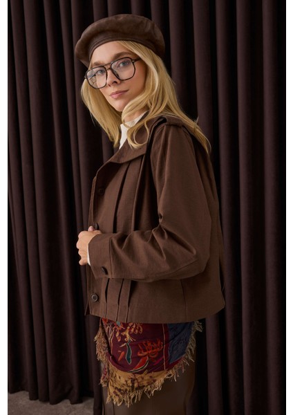 Kısa Pileli Ceket Acı Kahve