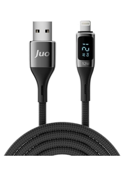 Juo 12W Dijital LED Ekranlı Usb-A To Lightning iPad Örgülü Hızlı Şarj ve Data Kablosu 2 Metre modelleri