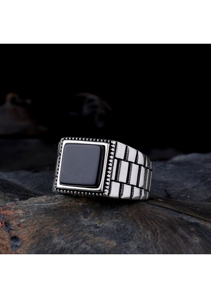 925 Ayar Gümüş Onix Taşlı Model Erkek Yüzük fiyatları