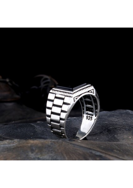925 Ayar Gümüş Onix Taşlı Model Erkek Yüzük modelleri