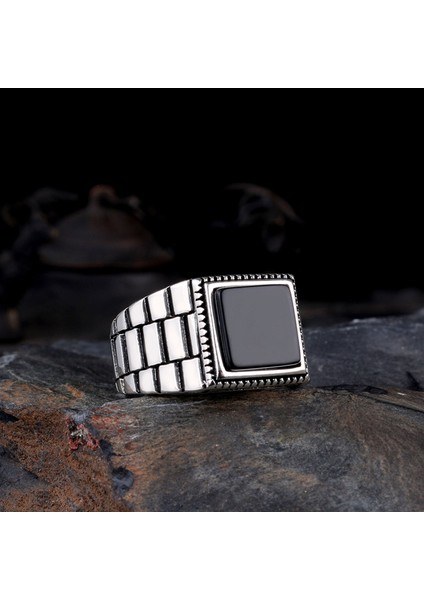 925 Ayar Gümüş Onix Taşlı Model Erkek Yüzük fırsatları