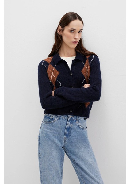 Kadın Yün Karışımlı Baklava Desenli Lacivert Hırka 1710825-84371 modelleri