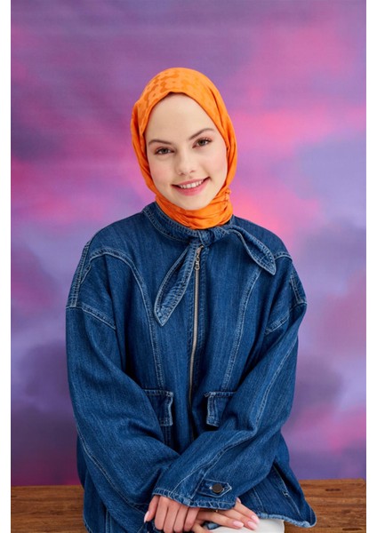 Çiçek Desen Jakar Italyan Ipekli Şal Turuncu fiyatları