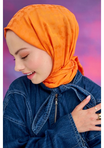 Çiçek Desen Jakar Italyan Ipekli Şal Turuncu modelleri